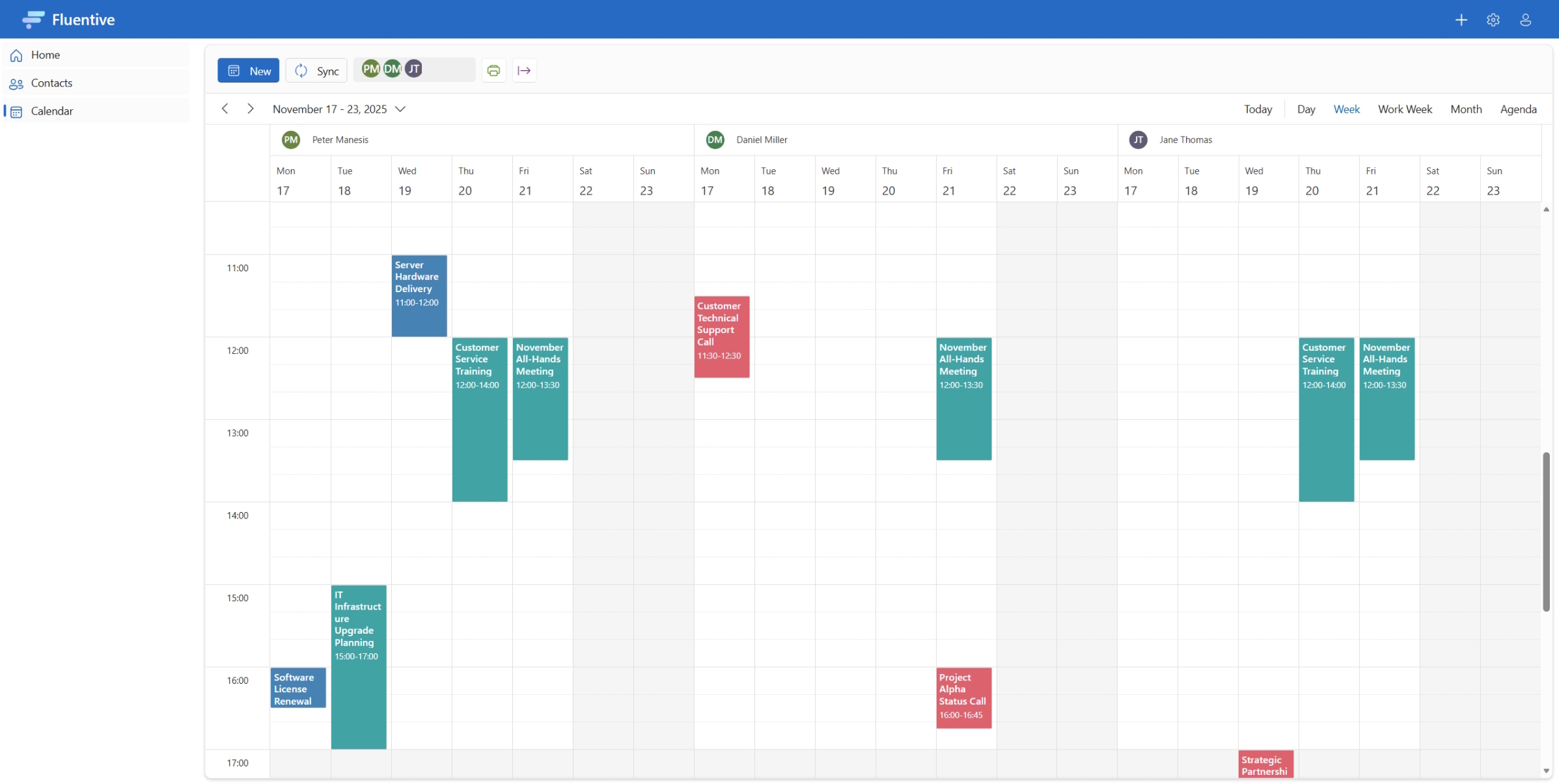 Multi-user team calendar view for scheduling and coordinating appointments
